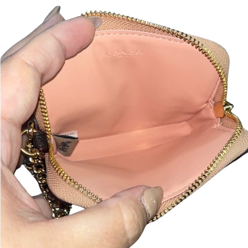 COACH Zip Card Case In Colorblock Signature Canvas - Mahogany/Shell Pink - Picture 8 of 10